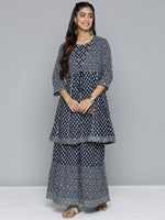 Thumbnail for HERE&NOW Ethnic Motifs Printed Layered Gotta Patti Pure Cotton Kurta with Sharara - Distacart