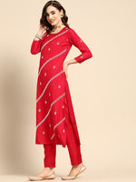 Thumbnail for Sangria Women Red & White Ethnic Embellished Beaded Kurta with Trousers & Dupatta - Distacart