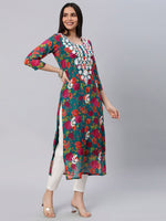 Thumbnail for Kalini Floral Printed Chikankari Embroidered Straight Kurta - Distacart