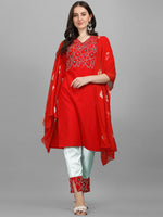 Thumbnail for Kalini Women Red Embroidered Mirror Work Kurta with Trousers & With Dupatta - Distacart