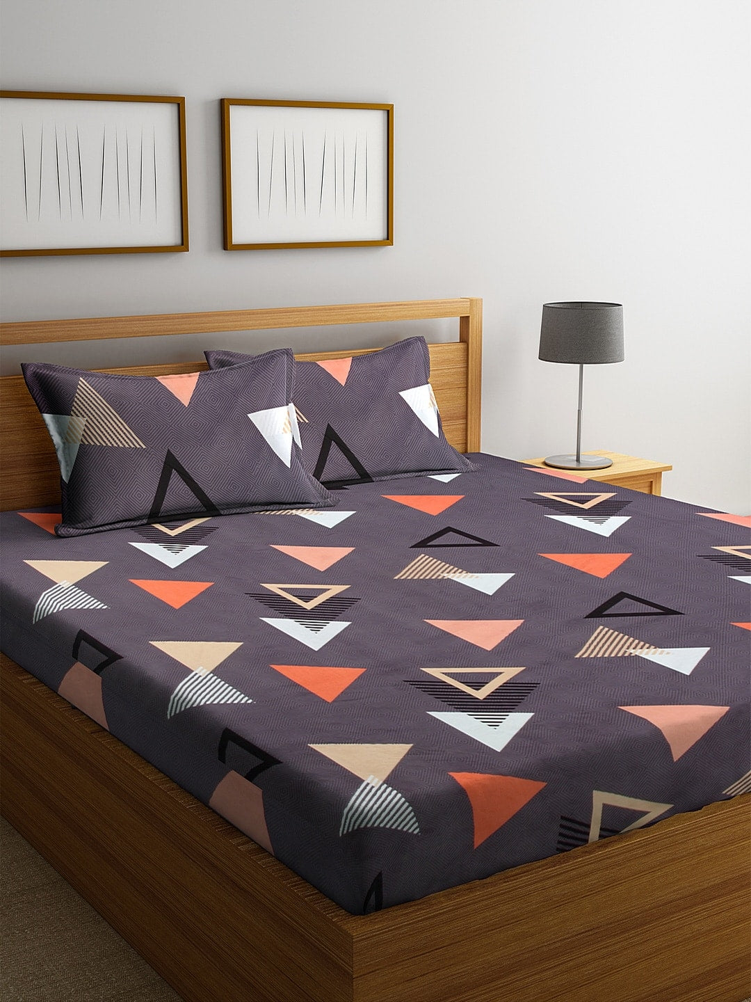 KLOTTHE Purple Geometric 210 TC Cotton Bedsheet with Pillow Covers - Distacart