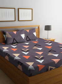 Thumbnail for KLOTTHE Purple Geometric 210 TC Cotton Bedsheet with Pillow Covers - Distacart