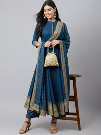 Thumbnail for Khushal K Women Blue Ethnic Motifs Empire Kurta with Trousers & With Dupatta - Distacart
