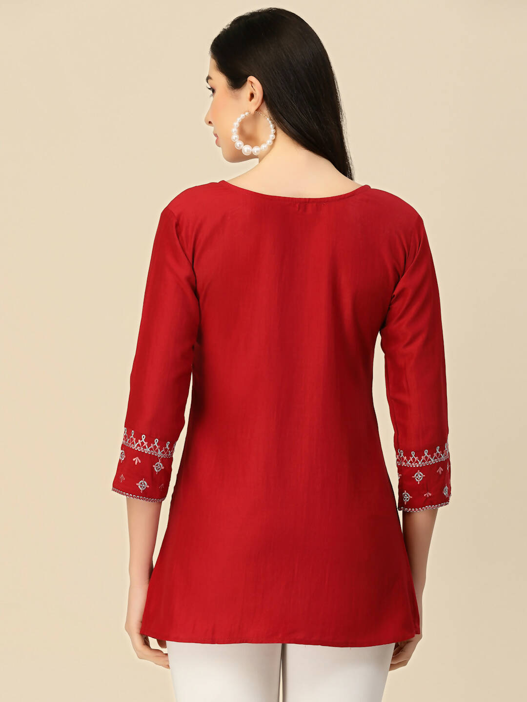 Red Chinon Floral Embroidered Top - Zeny - Distacart