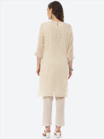 Thumbnail for Biba Women Beige Ethnic Motifs Embroidered Mirror Work Floral Kurta - Distacart
