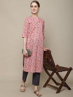 Thumbnail for Sangria Women Pink Ethnic Motifs Printed Floral Kurta - Distacart