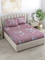 Thumbnail for DREAM WEAVERZ 220 TC Pink & Blue Floral Glazed Cotton King Bedsheet with 2 Pillow Covers - Distacart