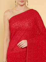 Thumbnail for Soch Red Floral Embroidered Pure Georgette Saree - Distacart
