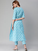 Thumbnail for Kalini Floral Printed Notched Neck Straight Kurta With Trousers - Distacart