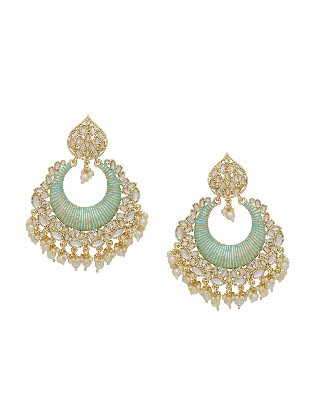 Shoshaa Sea Green & Gold-Plated Classic Chandbalis - Distacart
