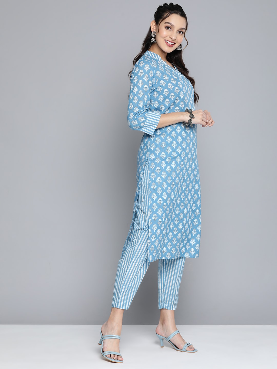 HERE&NOW Women Ethnic Motifs Printed Pure Cotton Kurta with Palazzos - Distacart