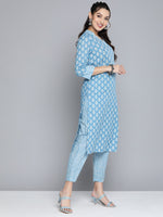 Thumbnail for HERE&NOW Women Ethnic Motifs Printed Pure Cotton Kurta with Palazzos - Distacart