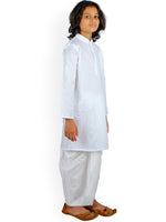 Thumbnail for Sethukrishna Boys White Angrakha Pure Cotton Kurta With Dhoti Pants - Distacart