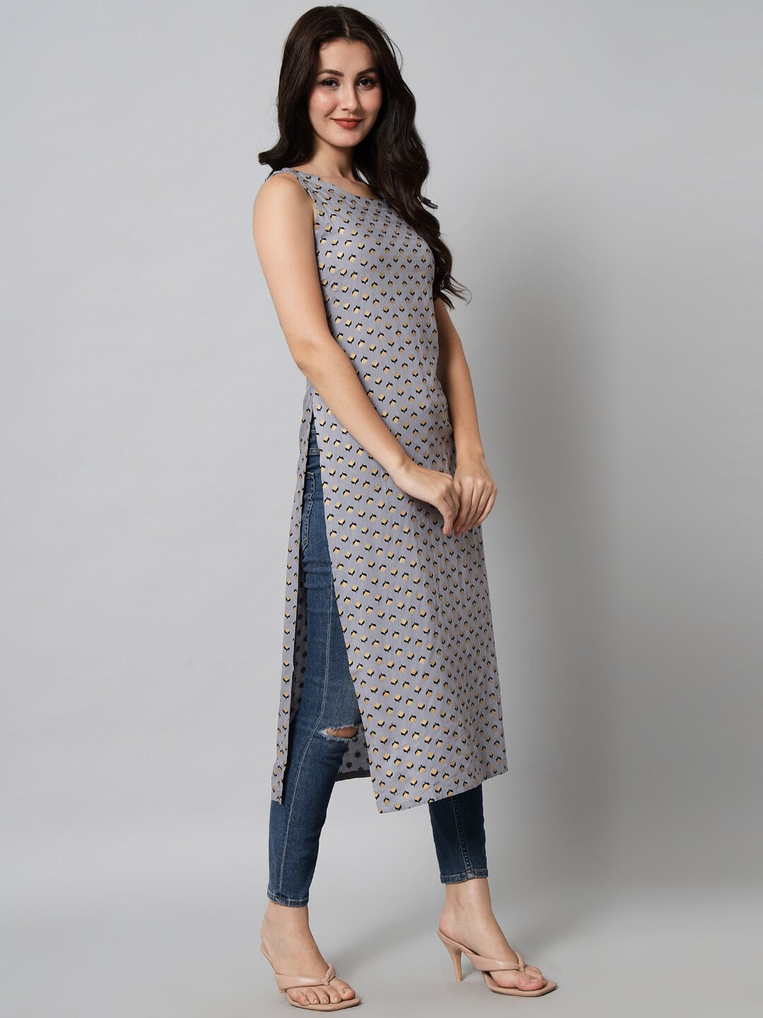 Kalini Women Grey Geometric Printed Kurta - Distacart
