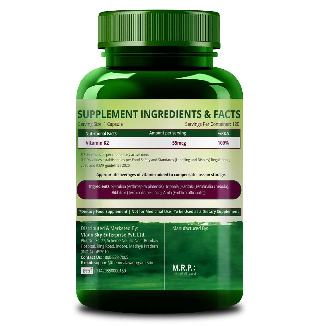 Himalayan Organics Plant Based Vitamin K2 Capsules - Distacart