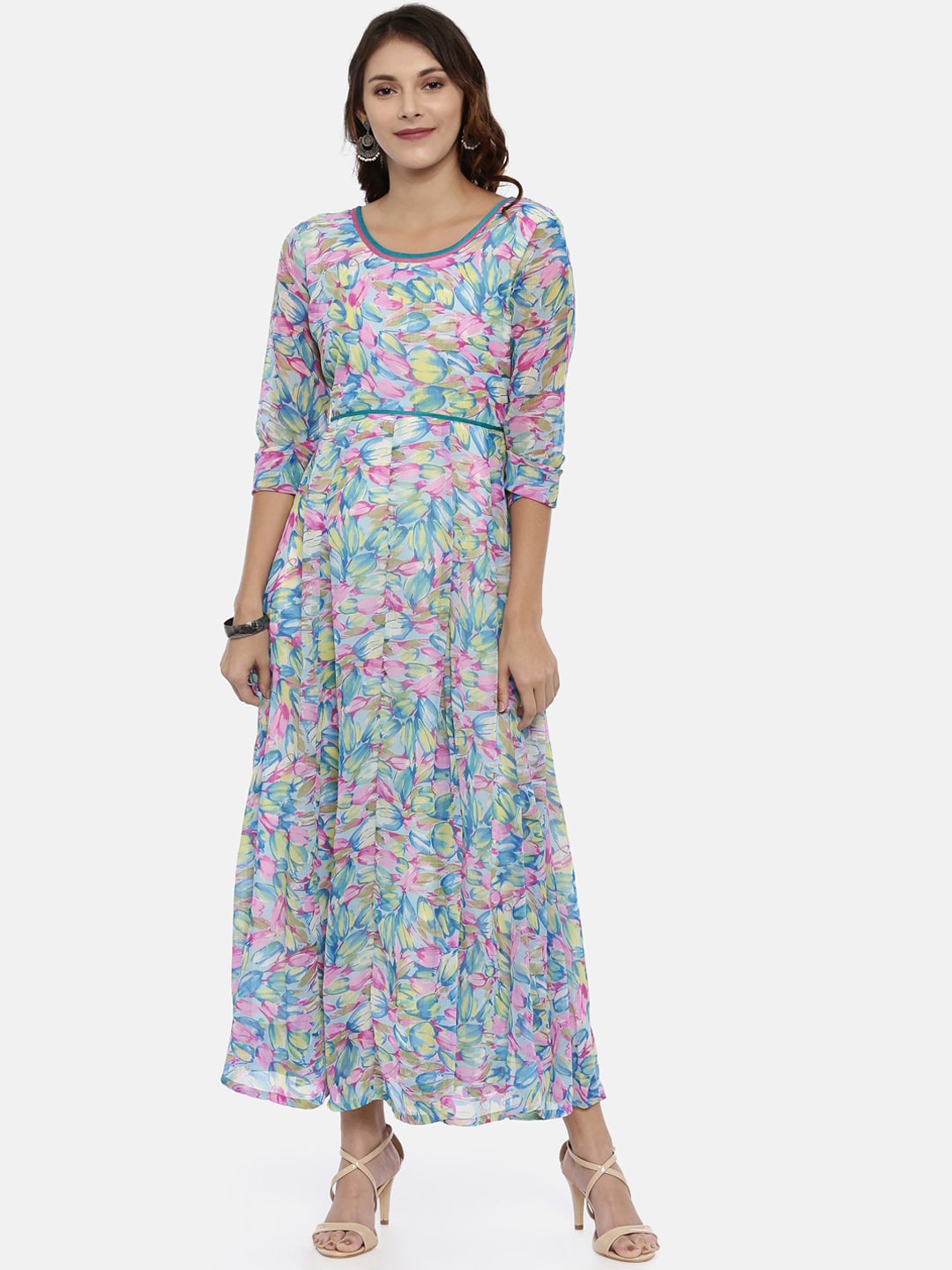 Souchii Multicoloured Printed Maxi Dress - Distacart