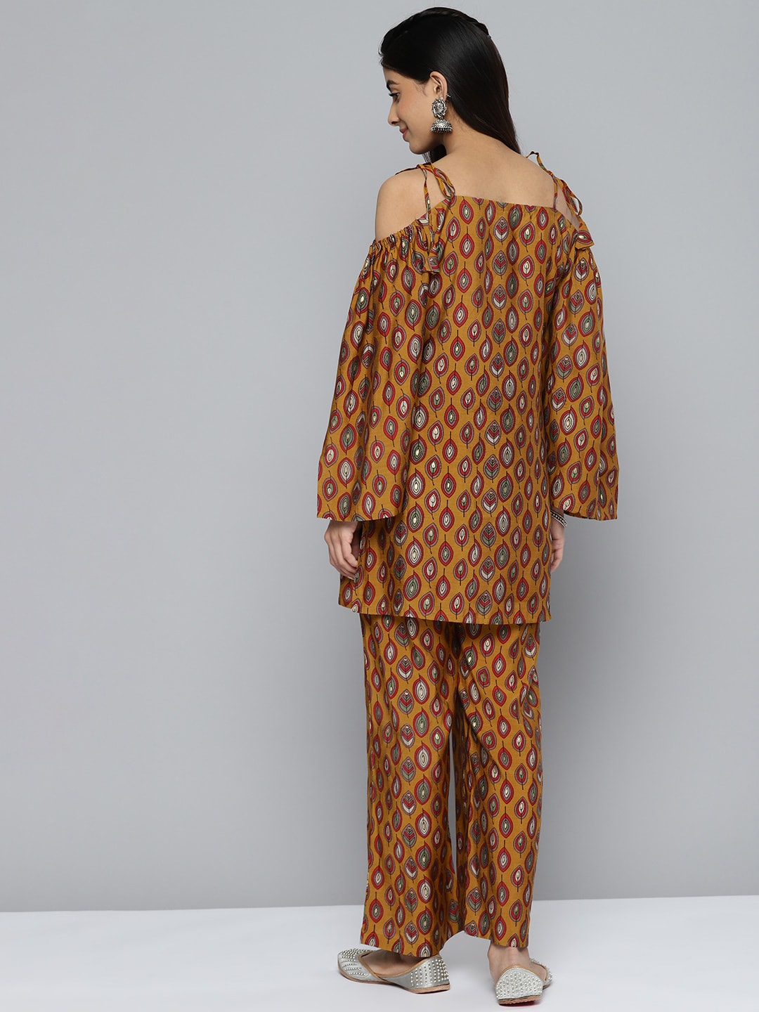 HERE&NOW Women Ethnic Motifs Printed Cold-Shoulder Kurta with Palazzos - Distacart