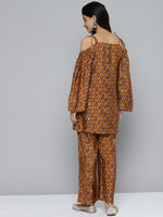Thumbnail for HERE&NOW Women Ethnic Motifs Printed Cold-Shoulder Kurta with Palazzos - Distacart