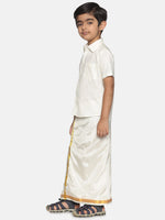 Thumbnail for Sethukrishna Boys Cream-Coloured & Gold-Coloured Shirt with Dhoti - Distacart