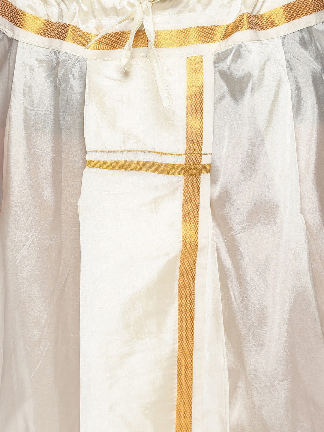 Sethukrishna Men Cream-Coloured & Golden Solid Silk Dhoti - Distacart