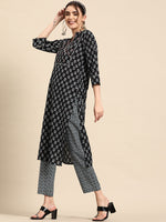 Thumbnail for Sangria Ethnic Motifs Printed High Slit Gotta Patti Pure Cotton Kurta With Trousers - Distacart
