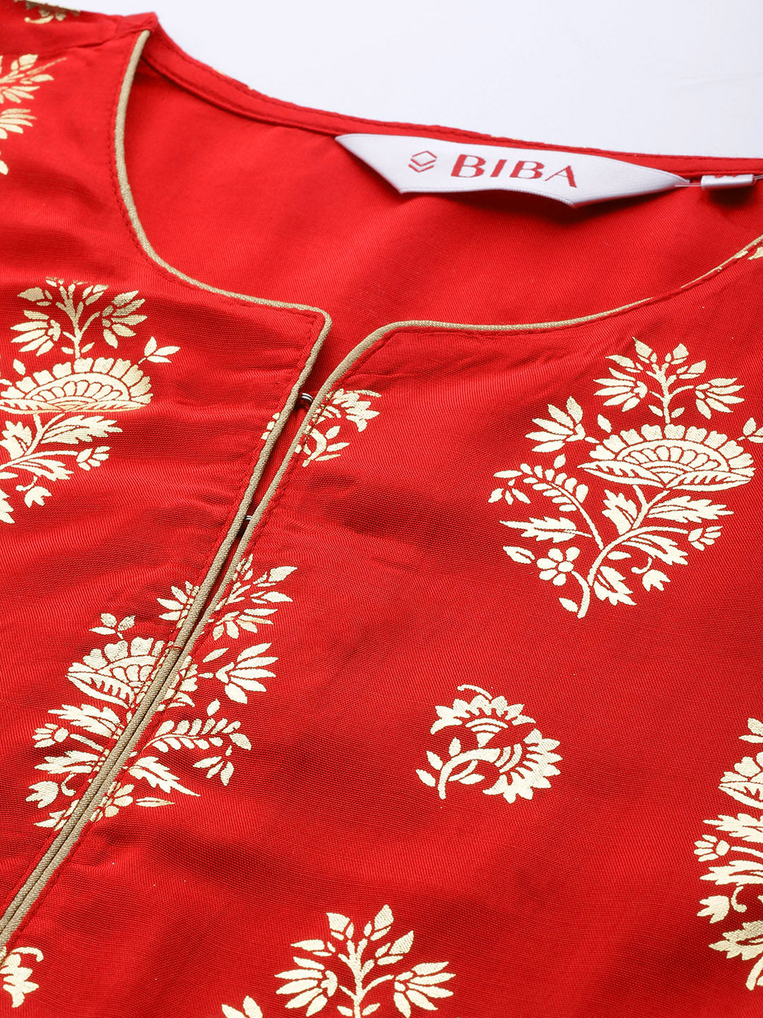 Biba Women Red Floral Foil Printed Kurta - Distacart