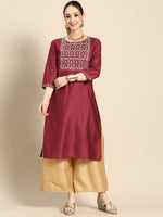 Thumbnail for Sangria Women Floral Embroidered Thread Work Kurta - Distacart