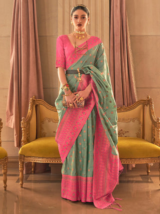 Mitera Ethnic Motifs Woven Design Zari Silk Blend Banarasi Saree - Distacart