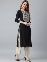 Thumbnail for Khushal K Women Black & White Floral Yoke Design Kurta - Distacart
