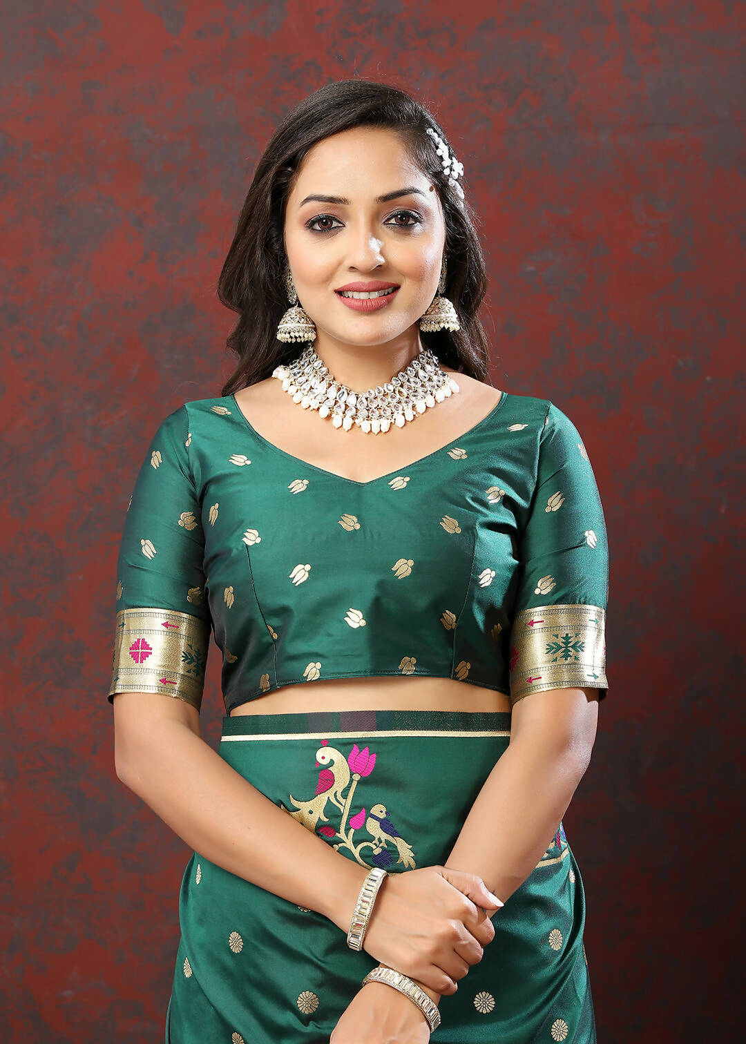 Lorenvalley Fashion Green Soft Paithani Silk Woven Design Gold Zari Meenakari Weaving Saree - Distacart