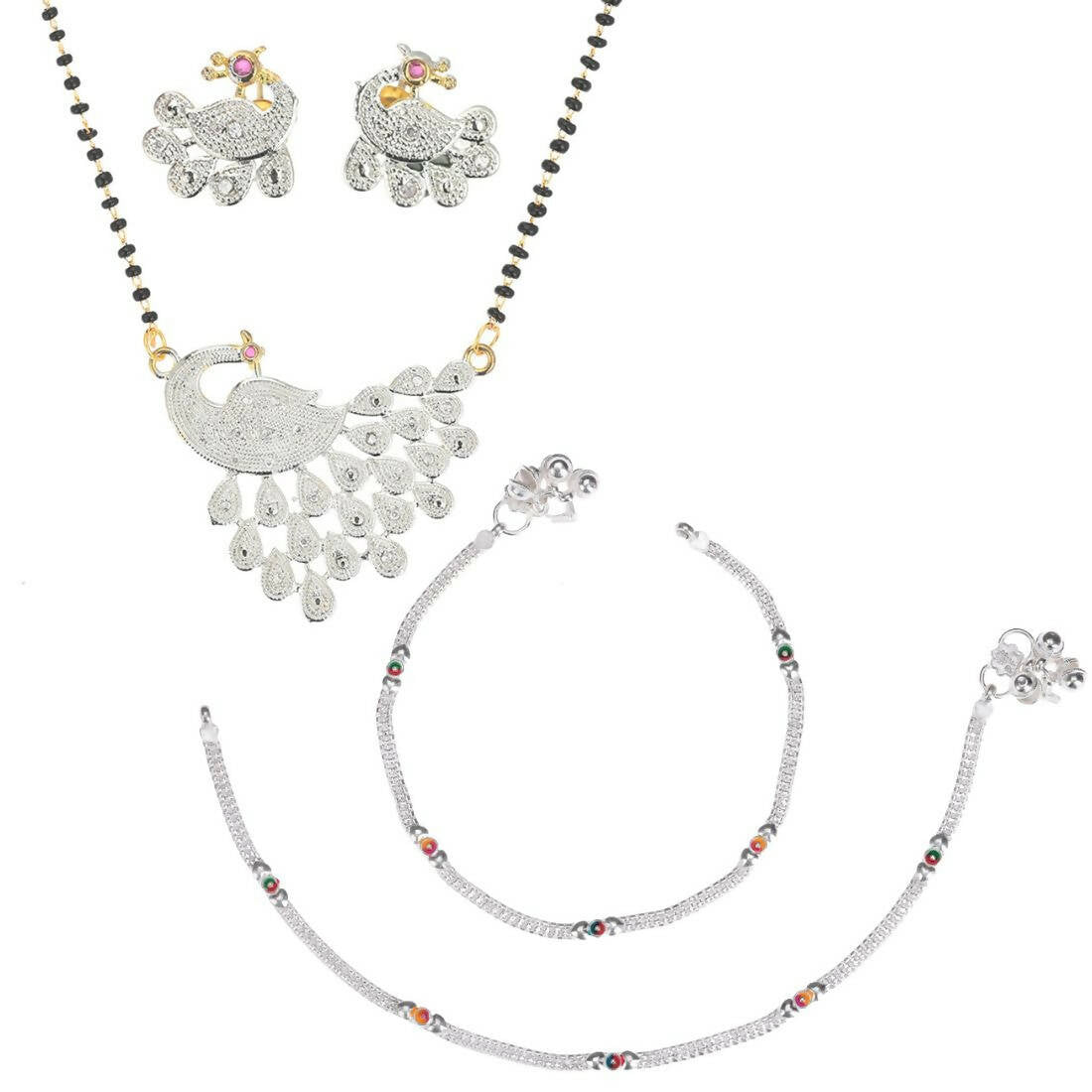 AanyaCentric Gold-plated Mangalsutra Pendant Earring Set & Silver Plated Anklet - Distacart