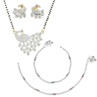 AanyaCentric Gold-plated Mangalsutra Pendant Earring Set & Silver Plated Anklet - Distacart