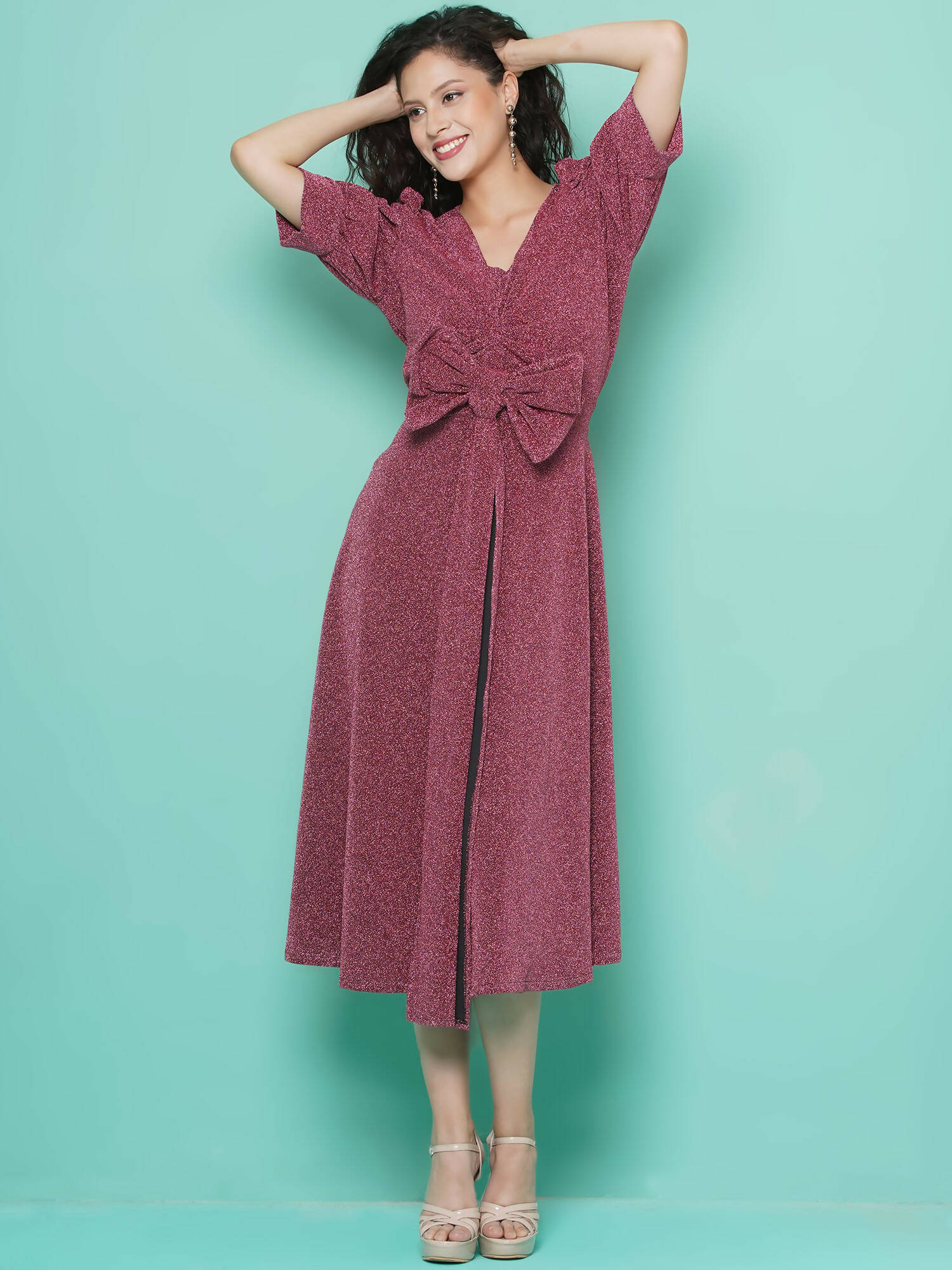 Women Republic Pink Dress with Attached Bow - Distacart