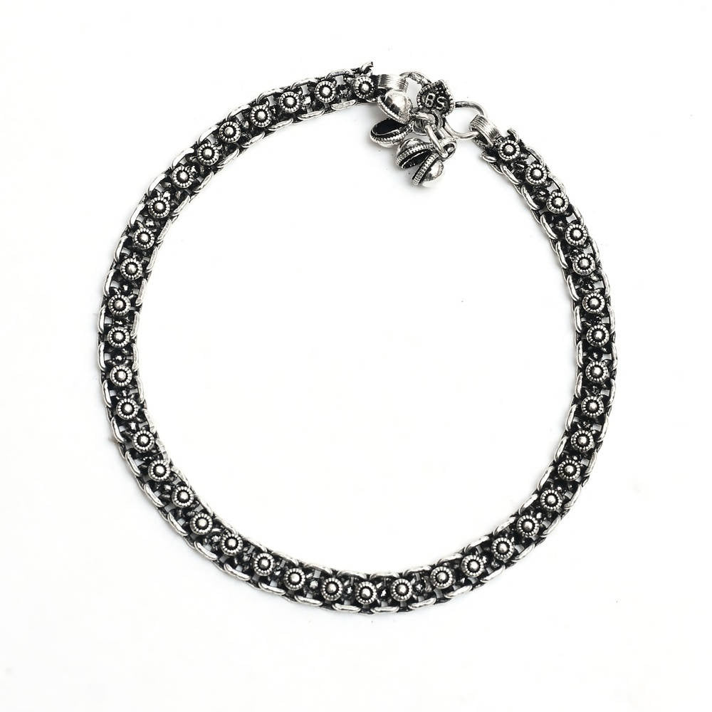 Mominos Fashion Kamal Johar Oxidised Silver Regular Anklets