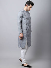 Thumbnail for Even Apparels Grey Pure Cotton Sherwani Kurta With Asymetrical Cut - Distacart