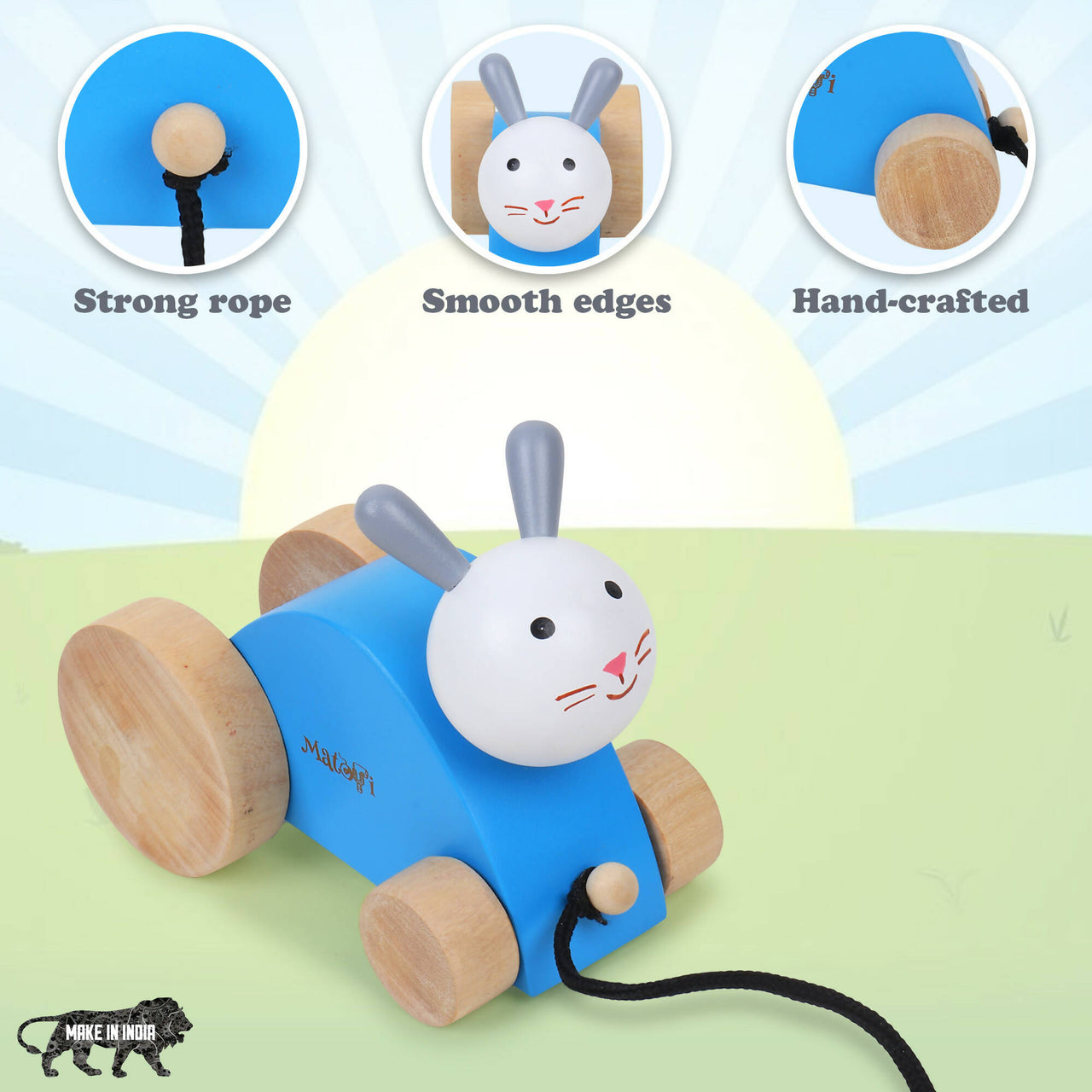 Matoyi Wobbly Panda & Blue Rabbit Pull Along & Maraca For Kids - Distacart