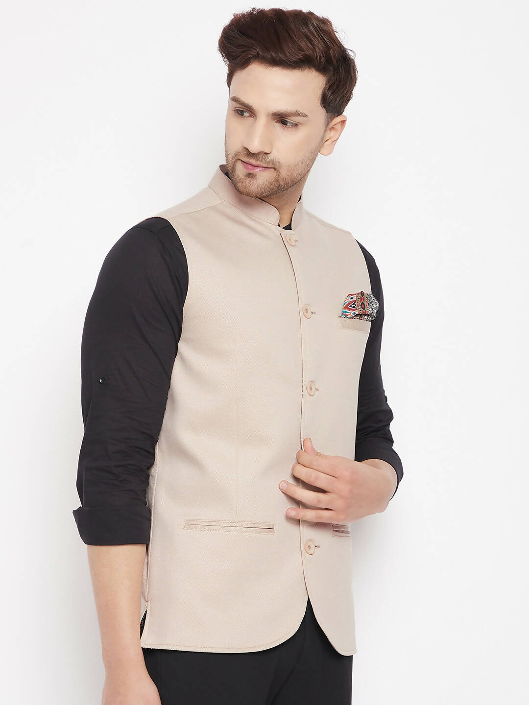 Even Apparels Cream Merino Men Woven Nehru Jacket BF715 - Distacart