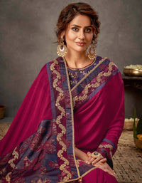 Thumbnail for Deep Magenta And Purple Silk Georgette Cord And Sequins Embroidery Saree - Norita Arinya - Distacart