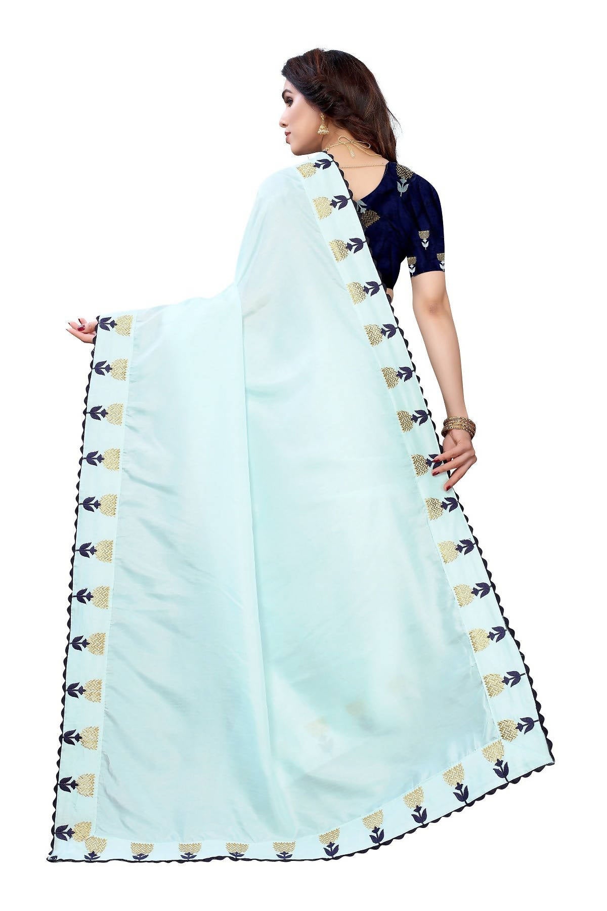 Vamika Sky Blue Dola Silk Embroidery Saree (GITIKA SKY BLUE) - Distacart