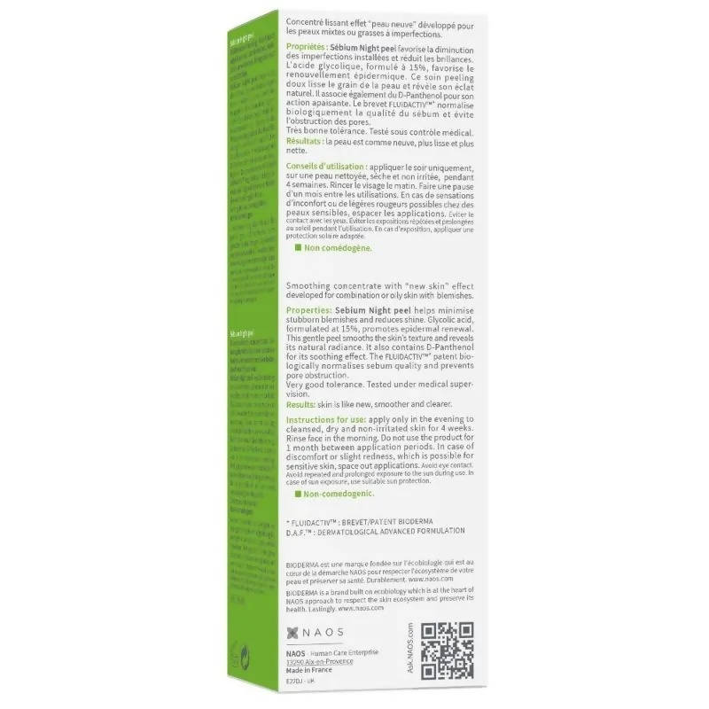 Bioderma Sebium Night Peel Smoothing Concentrate Cream - Distacart