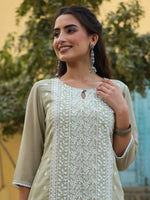 Thumbnail for Juniper Women's Ltgreen Georgette Printed Kurta - Distacart