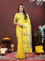 Thumbnail for Lorenvalley Fashion Yellow Soft Paithani Silk Woven Design Gold Zari Meenakari Weaving Saree - Distacart