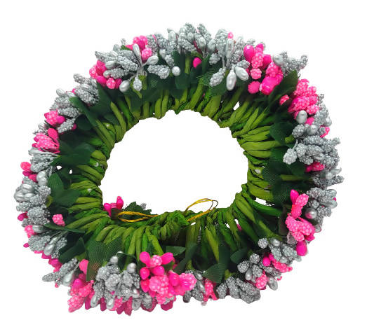 Pink & Silver Pollens Bridal Hair Gajra - Distacart