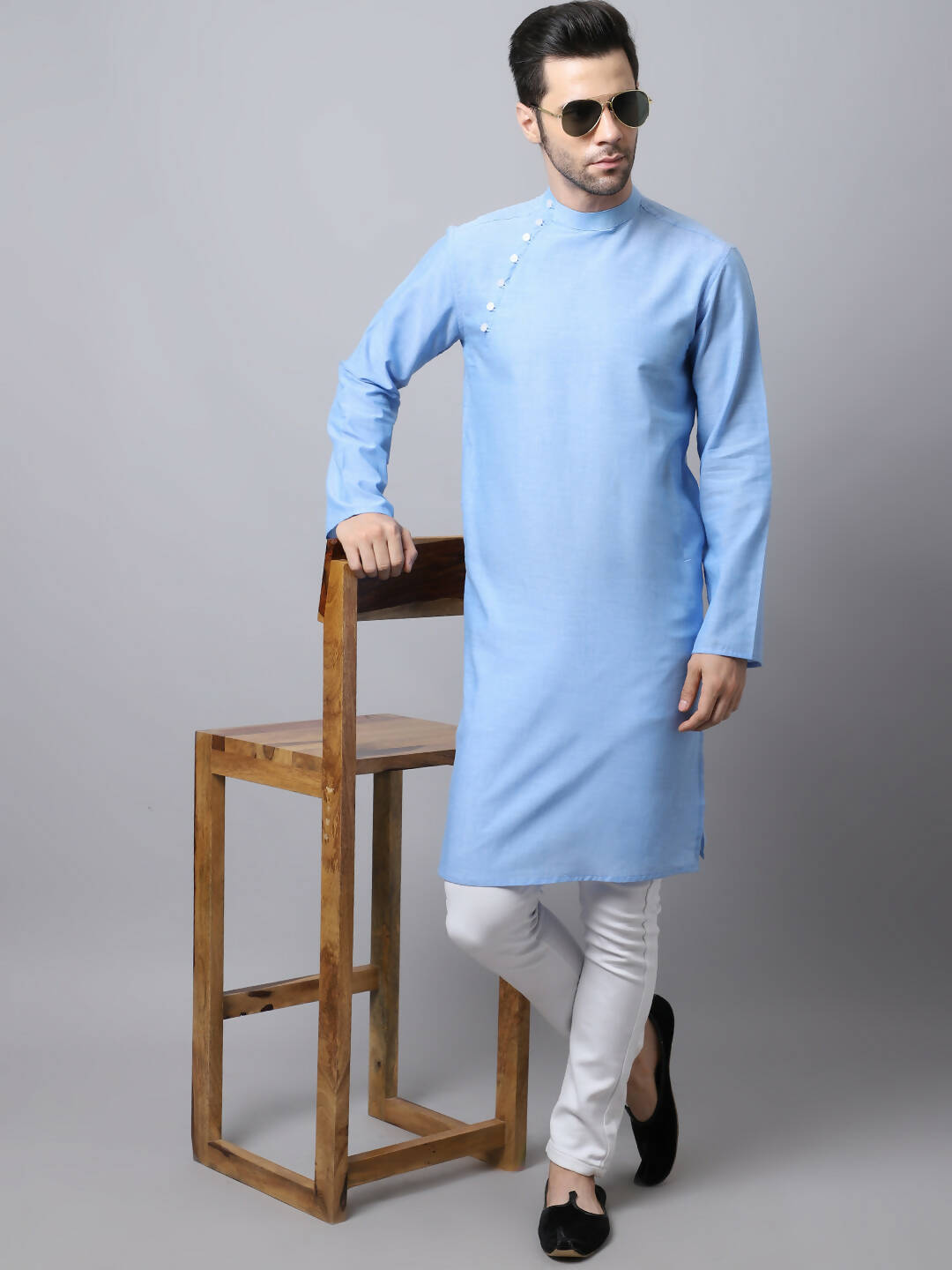 Even Apparels Blue Pure Cotton Men's Kurta With Side Placket - Distacart