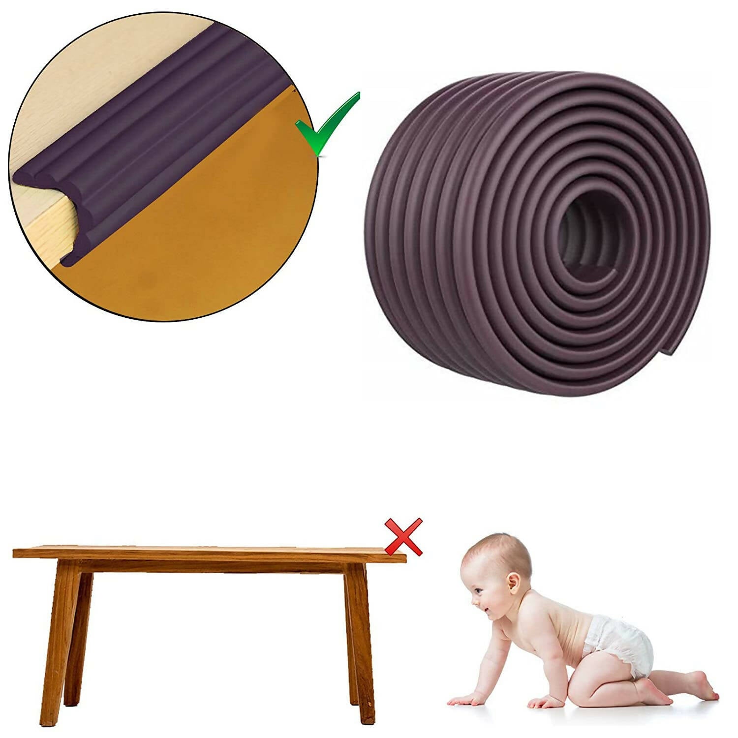 Safe-O-Kid Prevents From Head Injury Multi Functional 2 Meter Edge Guard, Dark Brown - Distacart