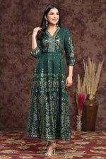 Thumbnail for Juniper Women Jadegreen Rayon Printed Anarkali Dress - Distacart