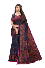 Thumbnail for Vamika Blue Color Jute Silk Mirror Work Saree