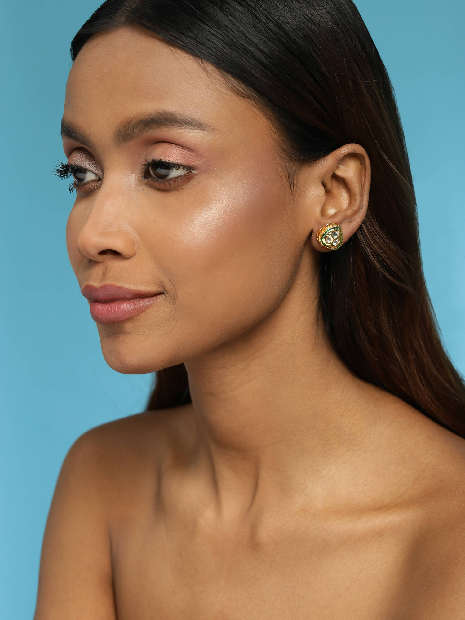 Gold-Toned Silver-Toned Contemporary Studs Earrings - Ruby Raang - Distacart