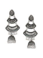 Thumbnail for NVR Women Silver Toned Contemporary Jhumka Earrings - Distacart