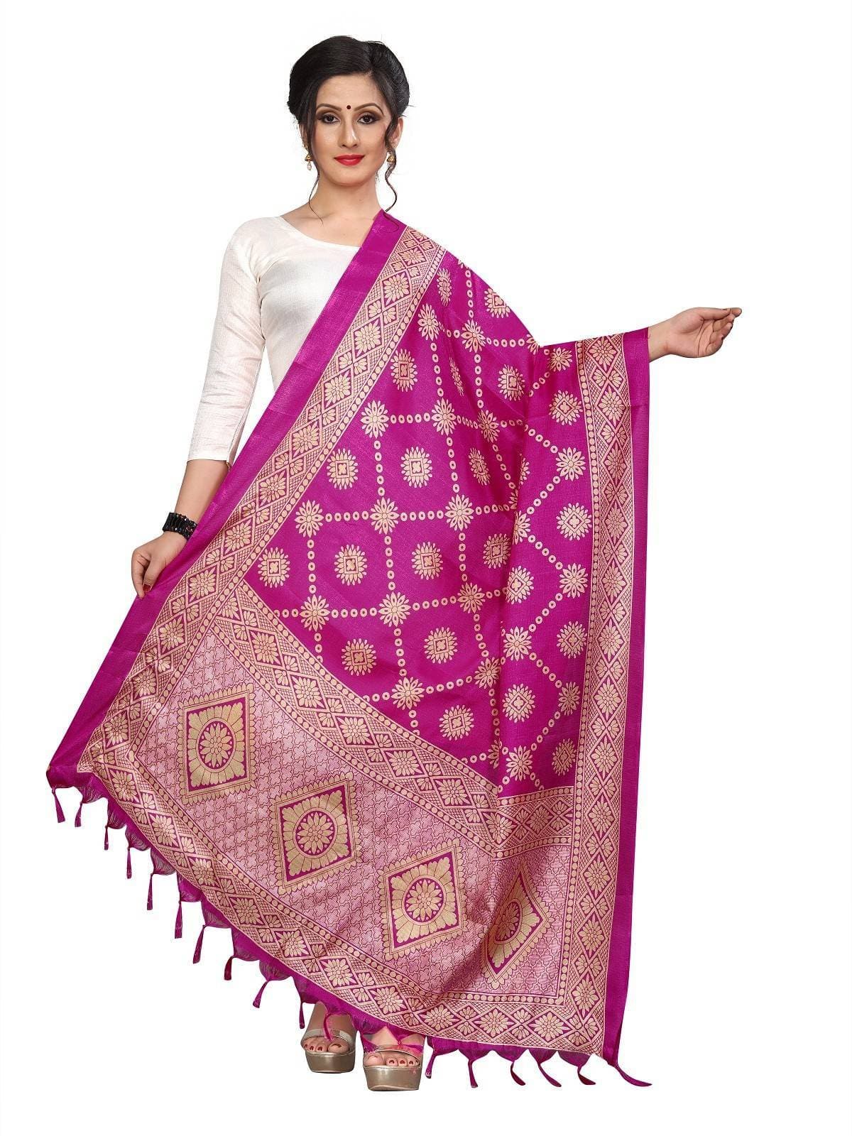 Vamika Fashion Pink Printed Khadi Bhagalpuri Dupatta